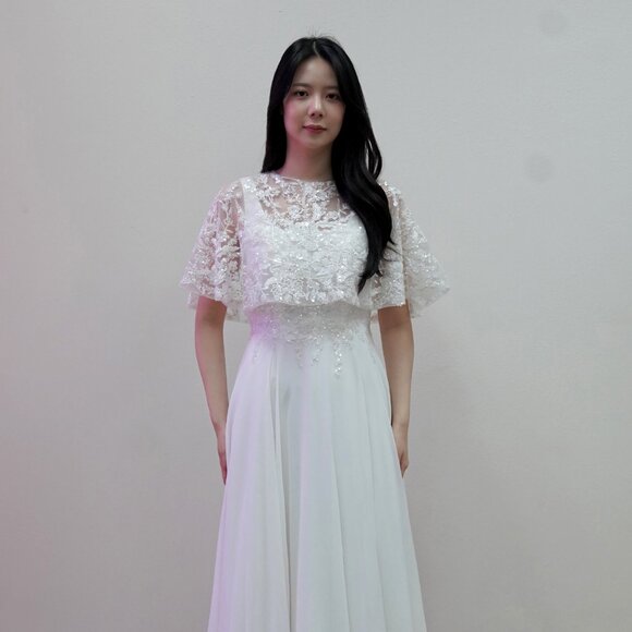 New A-Line Off White Wedding Gown w/ Sequins Embroidery & Ruched Skirt JTM21LW - Picture 1 of 8